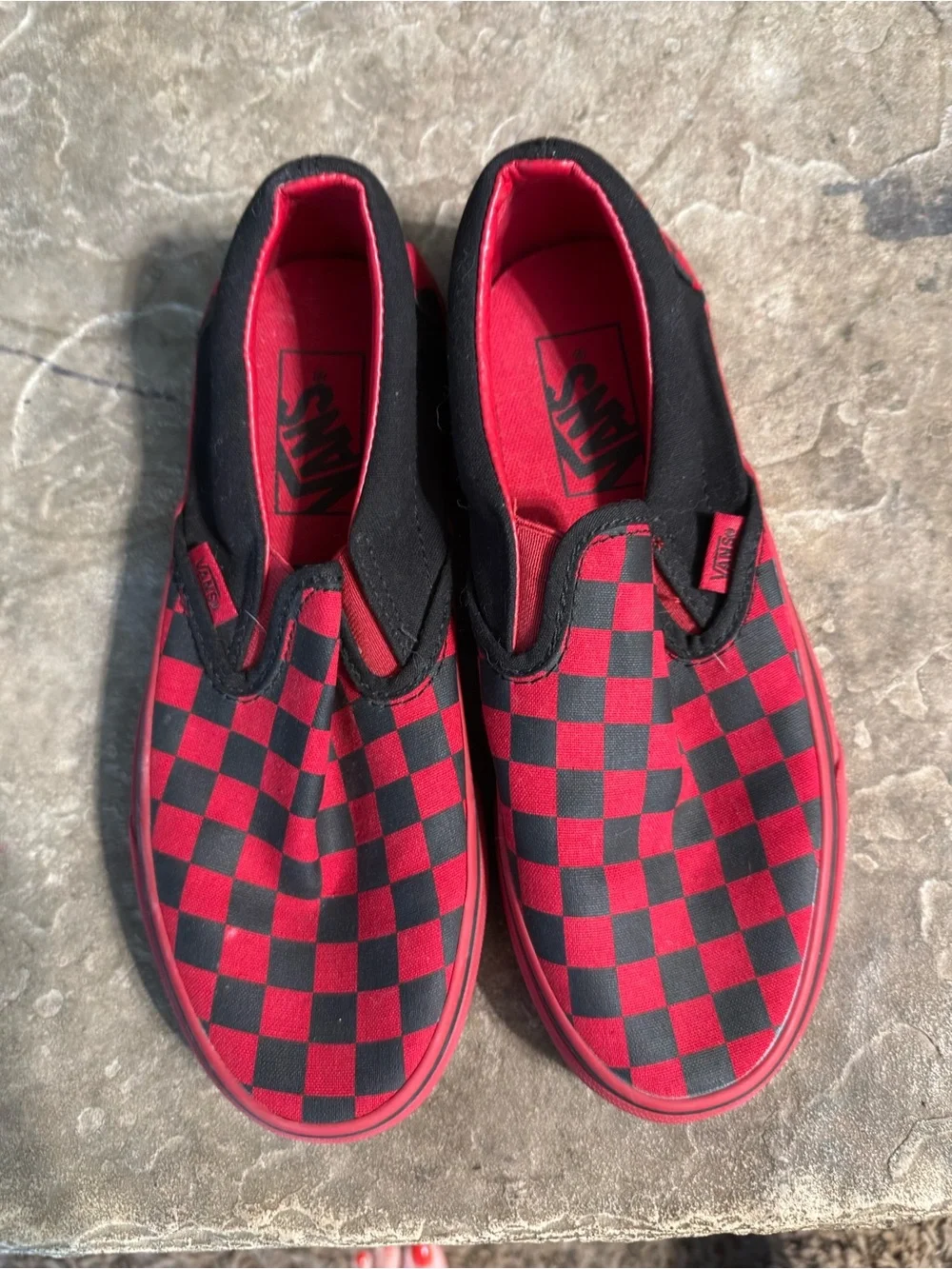 Vans Red & Black Checkerboard Slip-On Sneakers
